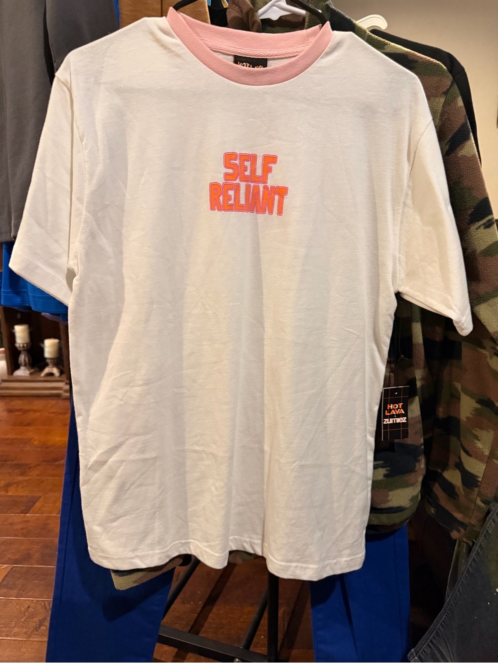 White Tee with Pink Trim -
